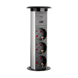 StrongPower Electric ištraukiamas lizdas – 3× 230 V + USB A + USB C + Qi – Schuko įžeminimas