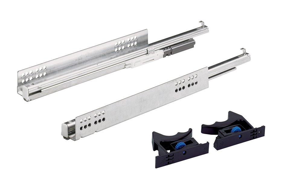Hettich Quadro V6 paslėpti pilno ištraukimo bėgeliai, 400 mm, 30 kg, 18 mm šonams, su fiksatoriais, SilentSystem (komplektas)