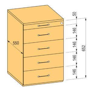 BBP stalčių bloko furnitūros komplektas, 392 × 550 × 652 mm, plastikiniai stalčiai, dalinio ištraukimo bėgelis [376278]