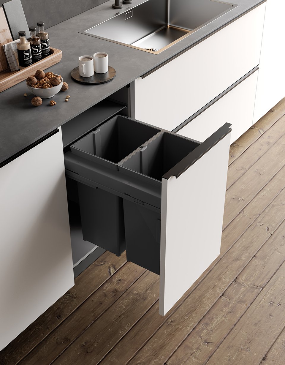 Gollinucci atliekų rūšiavimo sistema 580 Evo 450 mm su bėgeliai ir dangtis 2 × 29L antracitas