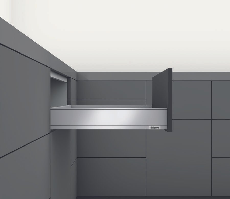 Blum Legrabox M 500 mm/40 kg, baltas, prisukamas fasado tvirtinimas + Ago-Fibre įdėklas 80 (722x474) baltas
