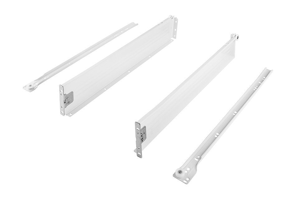 StrongRoll ritininių bėgelių ir metalinių šonų komplektas, H118/400 mm/25 kg, baltas (pora)