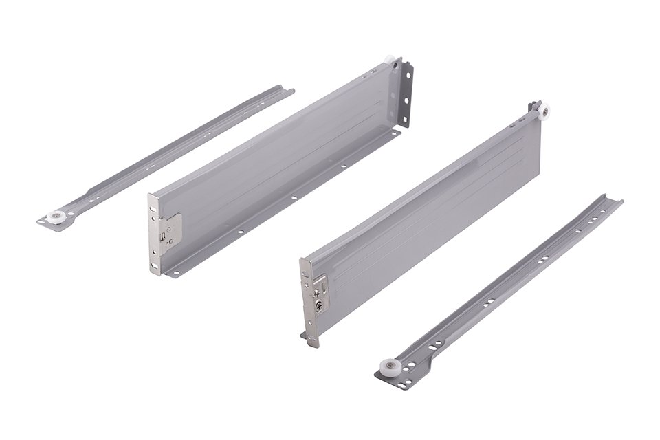 StrongRoll ritininių bėgelių ir metalinių šonų komplektas, H150/450 mm/25 kg, pilkas (pora)