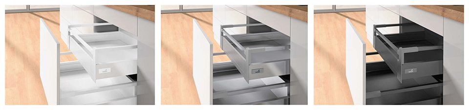 Hettich Atira Internal stalčiaus furnitūros komplektas 144, 350 mm/30 kg, relingai, antracito, SilentSystem
