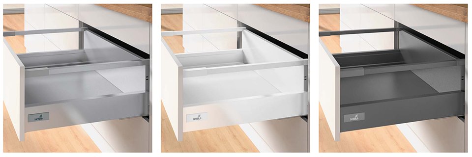 Hettich Atira stalčiaus furnitūros komplektas 176, 300 mm/50 kg, relingai, sidabro, SilentSystem