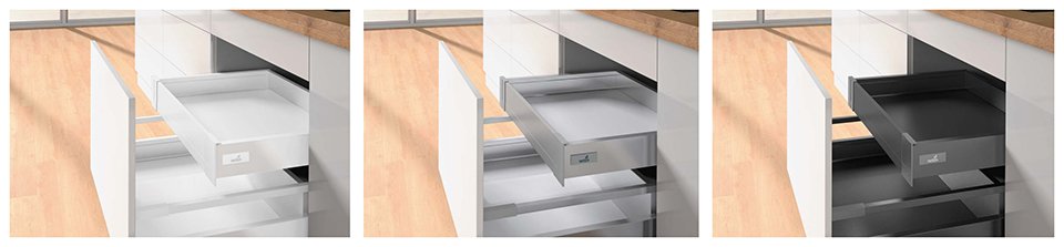 Hettich Atira vidinio stalčiaus furnitūros komplektas 70, 420 mm/30 kg, sidabro, Push To Open