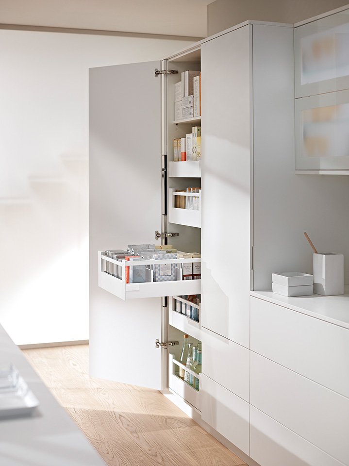 Blum Antaro, stalčiaus furnitūros komplektas D 600 mm/30 kg, BLUMOTION / TOB, baltas, vidinis