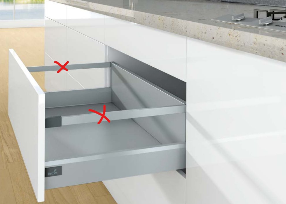 Hettich ArciTech išorinio stalčiaus furnitūros komplektas, sidabro, 300/94/218, 40 kg, SilentSystem