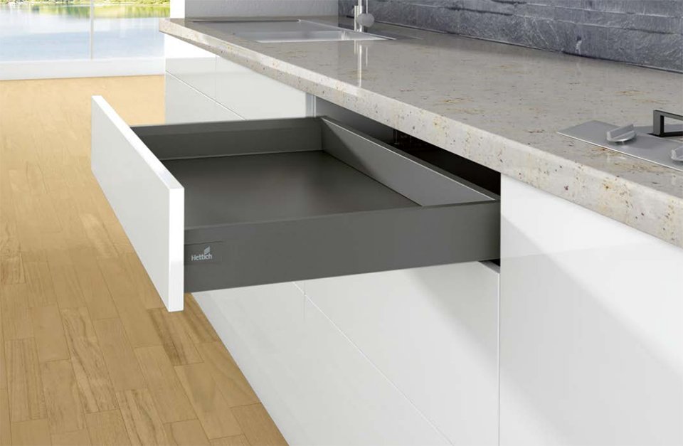 Hettich Arcitech stalčiaus furnitūros komplektas 94, 500 mm/40 kg, antracito, SilentSystem