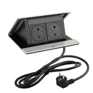 LEGRAND elektros lizdas Popup, 2X 230V prancūziško tipo, šlifuotas aliuminis