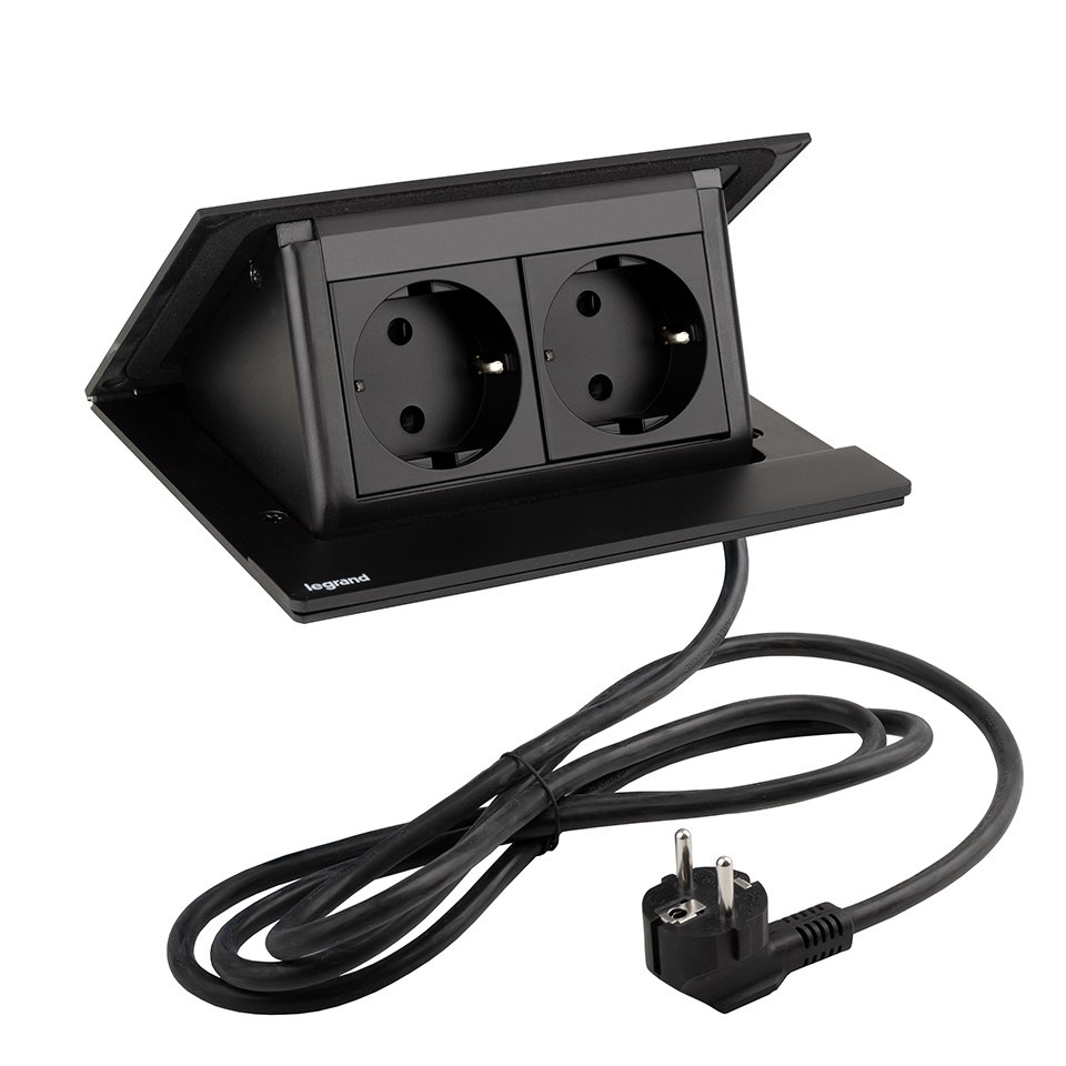 LEGRAND elektros lizdas Popup, 2X 230V, Schuko, juoda matinė