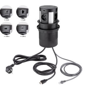 Strongpower elektros lizdas Pop Up,4X230V,prancūziško tipo, RJ45, USB A+C, HDMI, belaidis įkrovimas