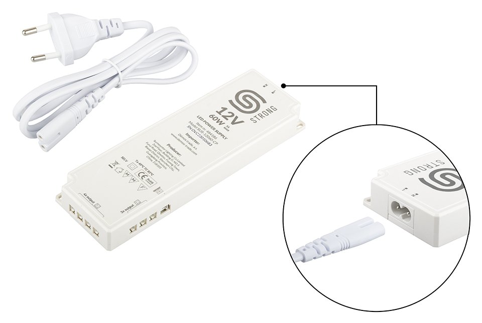 StrongLumio maitinimo šaltinis 12 V - 60 W (7x Mini jungtis + 1x 3 kontaktų jungtis)