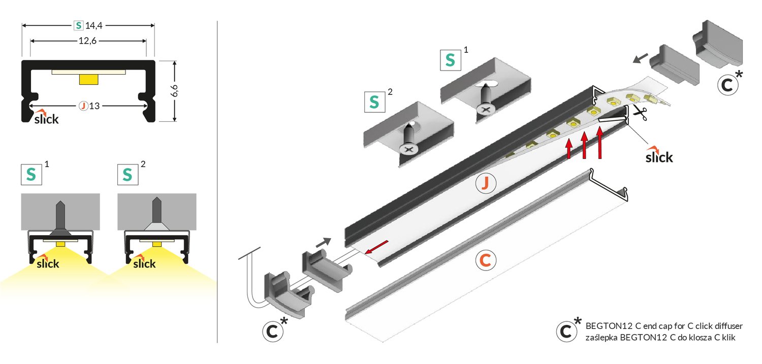 StrongLumio LED profilis Begton 12, 2000 mm juodas anoduotas - Image 2
