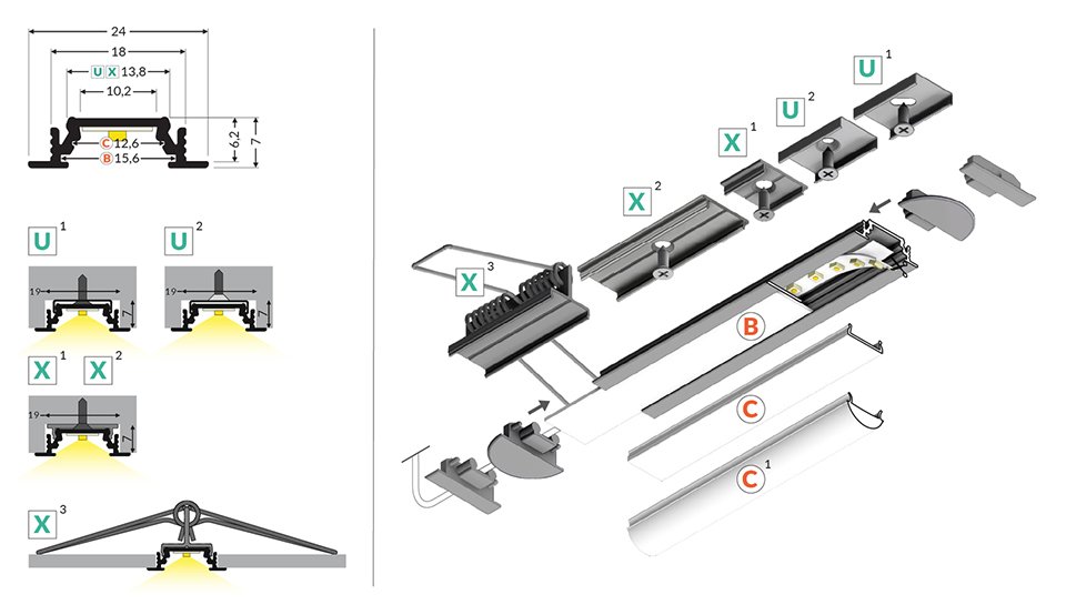 StrongLumio LED profilis Groove 10, sidabro spalvos anoduotas, 1000 mm - Image 2