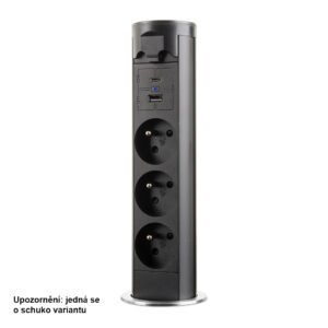StrongPower ištraukiamas elektros lizdas 3x 230V Schuko, USB A+C, juoda