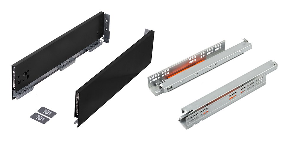 StrongMax 16 stalčiaus furnitūros komplektas H121/450 mm atidarymas paspaudimu, juodas
