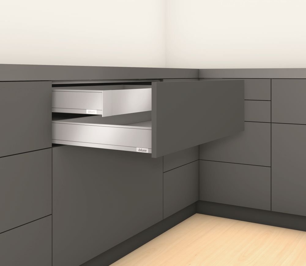 Blum Legrabox, stalčiaus furnitūros komplektas M 450 mm/40 kg, BLUMOTION / TOB, pilkas, vidinis