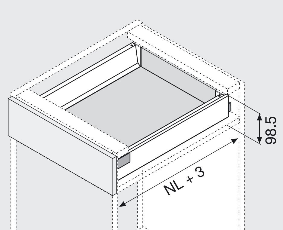 Blum Antaro stalčių furnitūros rinkinys M 450 mm/30 kg, BLUMOTION / TOB, baltas, INSERTA – rinkinys 20 stalčių